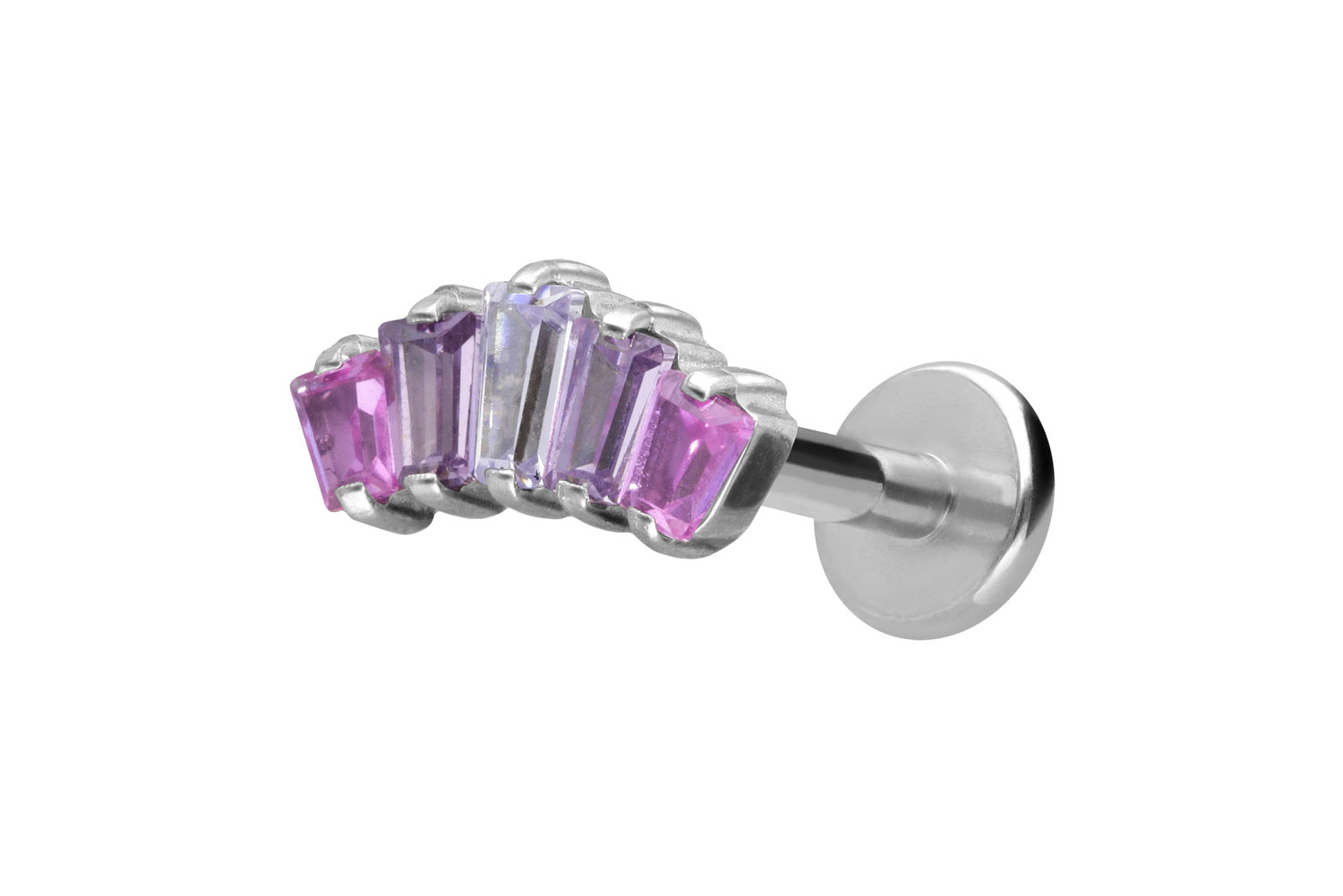 Titan Labret Piercing mit Innengewinde 5 EINGEFASSTE KRISTALLRECHTECKE